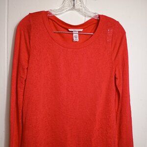 Victorias Secret Red Semi Sheer Crew Neck Long Sleeve Light Weight Womens Top XS
